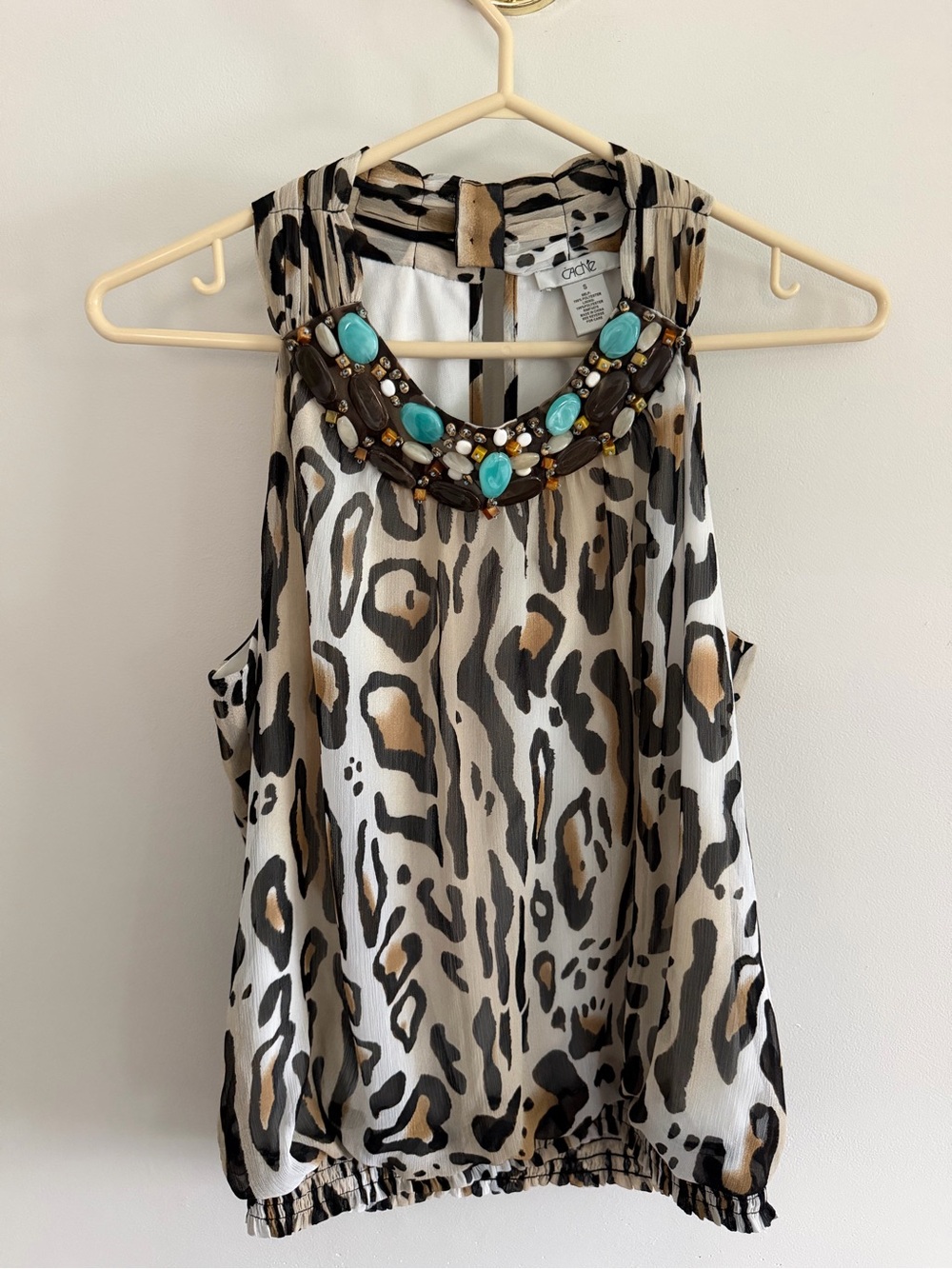 Cache Animal-Print Halter Top with Turquoise Bead Accents